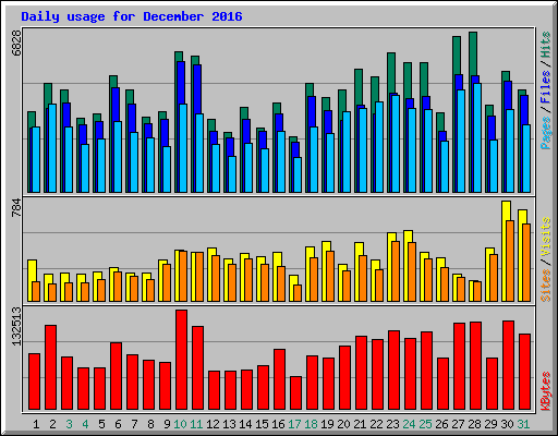 Daily usage for December 2016